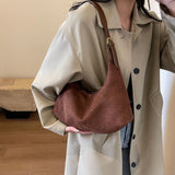 Women’s Vintage Suede Crescent Hobo Bag – Luxury Designer Shoulder Purse, Casual Crossbody Handbag & Retro Clutch