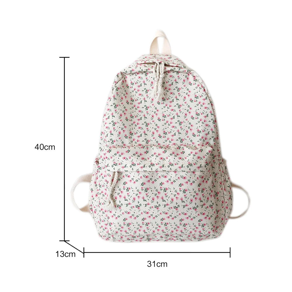 Floral Print Backpack with Pendant for Women & Girls – Large Capacity Student School & Travel Bookbag
