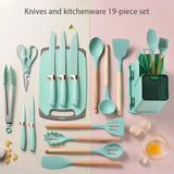 “19-Piece Food-Grade Silicone Kitchenware Set – Cooking Spoons, Cutting Board & Chef Knives”