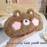 Adorable Cartoon Bear Plush Pencil Case – Large Capacity Stationery & Makeup Organizer