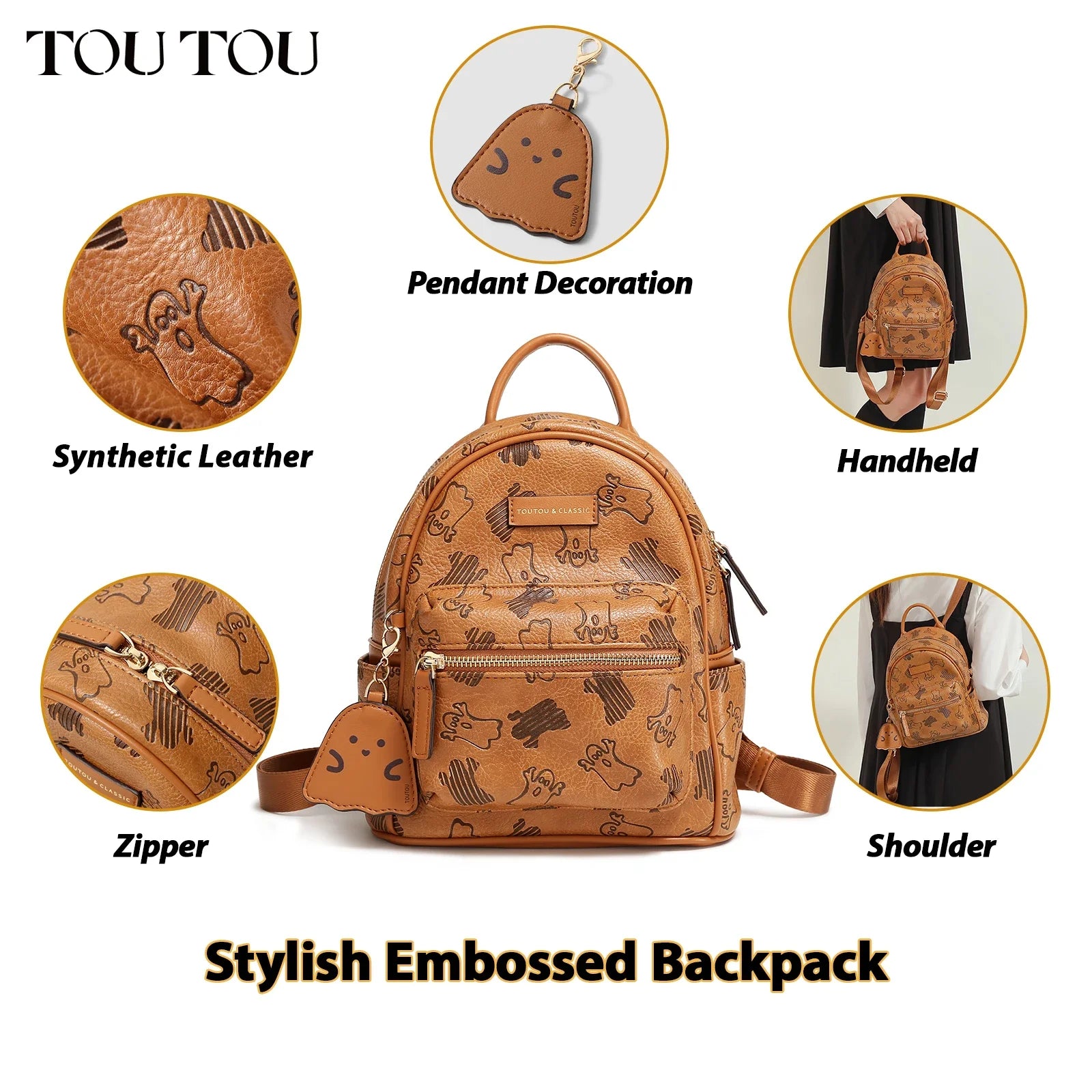 Toutou Brown Fashion Backpack for Women – Large Capacity Japanese & Korean Style Student Travel Bag