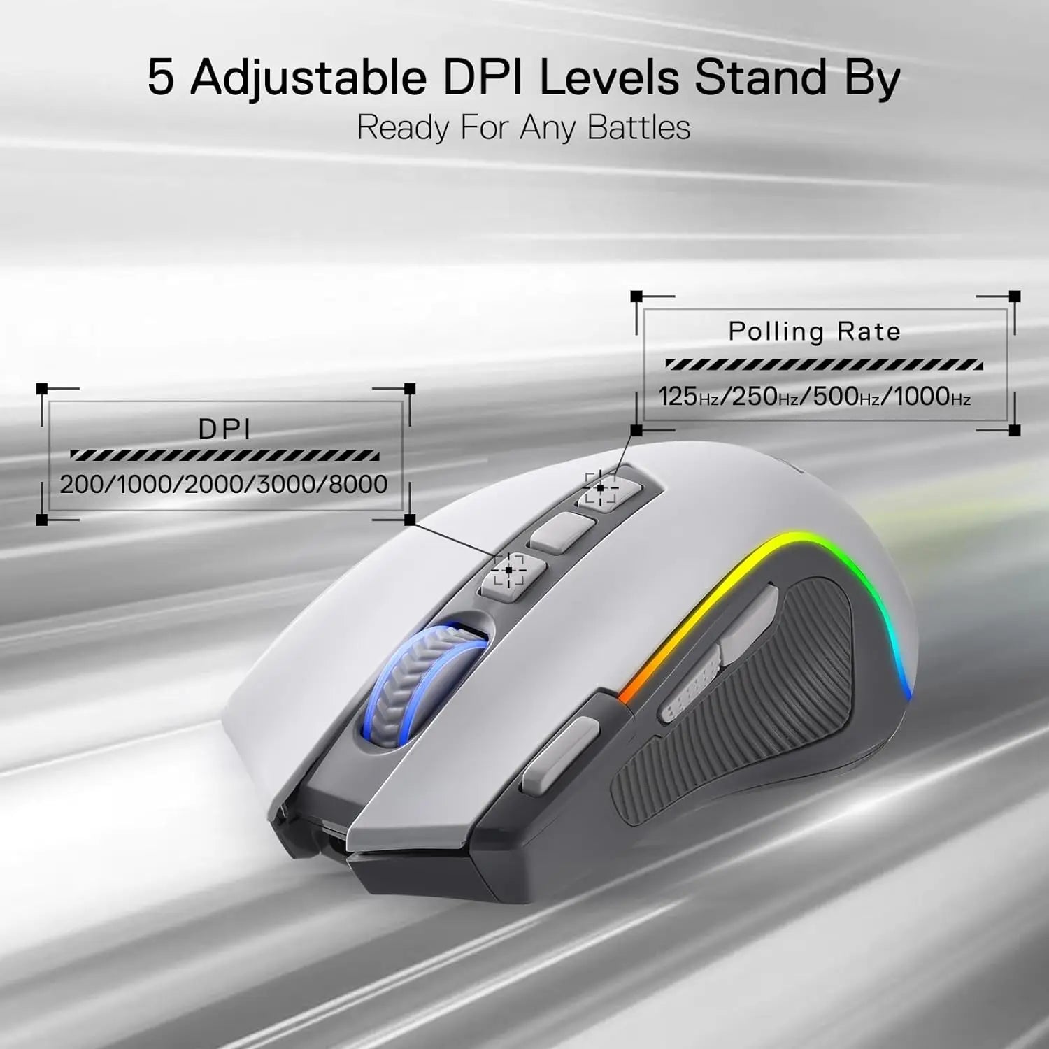 Redragon M612 PRO RGB Gaming Mouse – Wireless BT/2.4G Optical Mouse with 8,000 DPI, 9 Programmable Buttons & 7 Backlight Modes