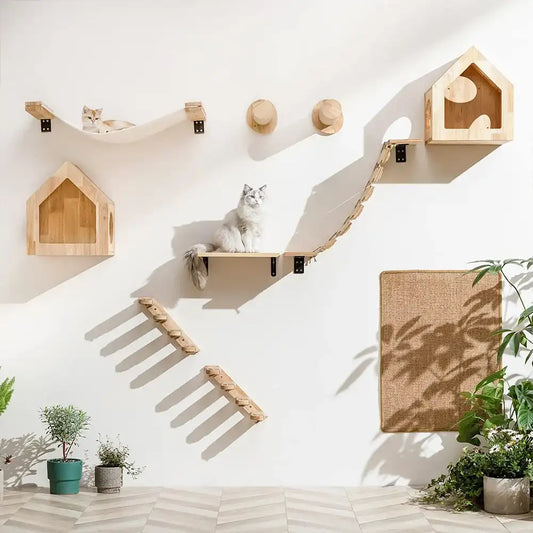 Cat Climbing Shelf – Wall-Mounted Four-Step Stairway with Sisal Scratching Post, Tree Tower Platform for Jumping & Climbing Pet Furniture