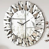Large 3D Mirrored Wall Clock – Sunburst Round Roman Numeral Design (32–80cm) for Modern Living Room, Dining Room & Fireplace Décor