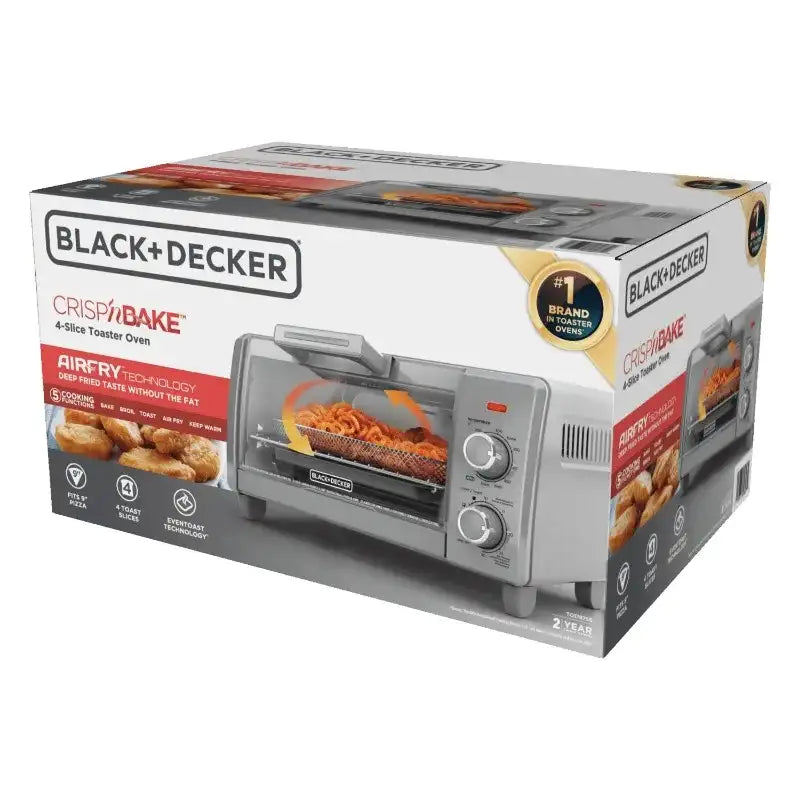 BLACK+DECKER 4-Slice Toaster Oven – Silver Compact Countertop Oven with Bake, Broil, Toast & Keep Warm Functions (TO1700SG)