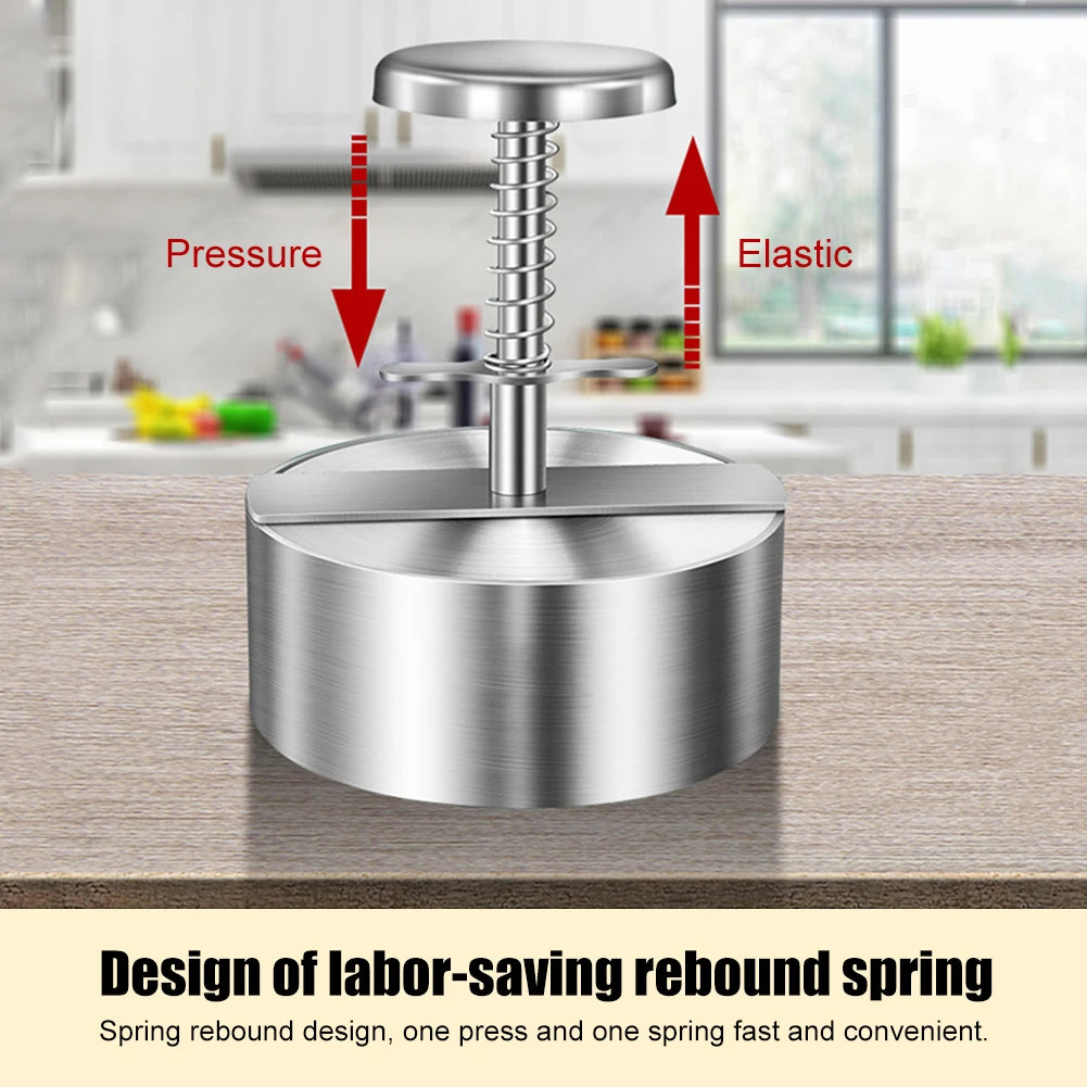 Stainless Steel Burger Patty Maker with Detachable Handle – Non-Stick Mold for Kitchen & Grilling