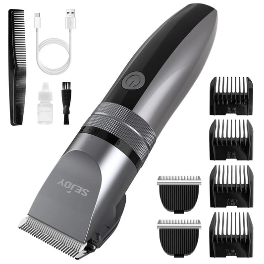 Sejoy Electric Hair Clippers – USB Rechargeable Grooming Kit with LED Battery Display & 4 Guide Combs 🤜✂️
