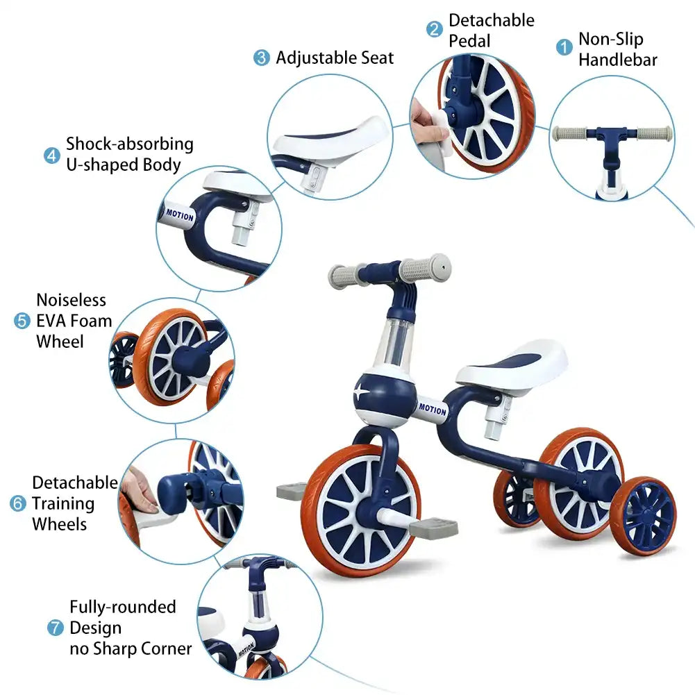 4-Wheel Toddler Tricycle Riding Toy for Ages 1-4 – Balance Training Bike for Boys & Girls