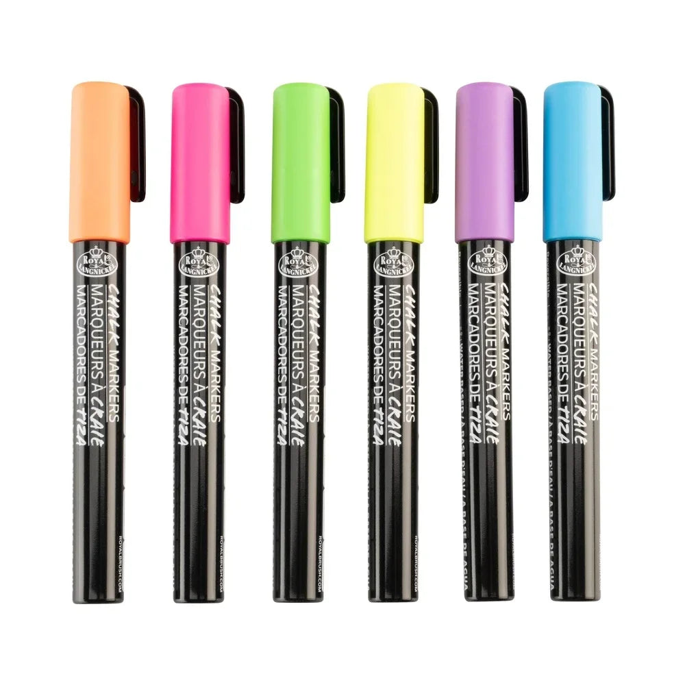 6-Piece Neon Liquid Chalk Marker Set – Non-Toxic Reversible Fine Tip, Easy-Clean Multi-Surface Pens for Artists & Crafters