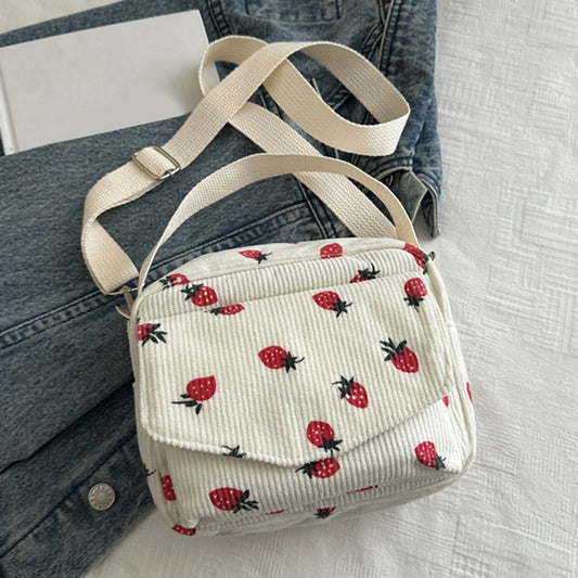 Corduroy Cartoon Shoulder Bag – Adjustable Strap Cute Sling Bag for Shopping, Work, Dates & Parties 👜✨