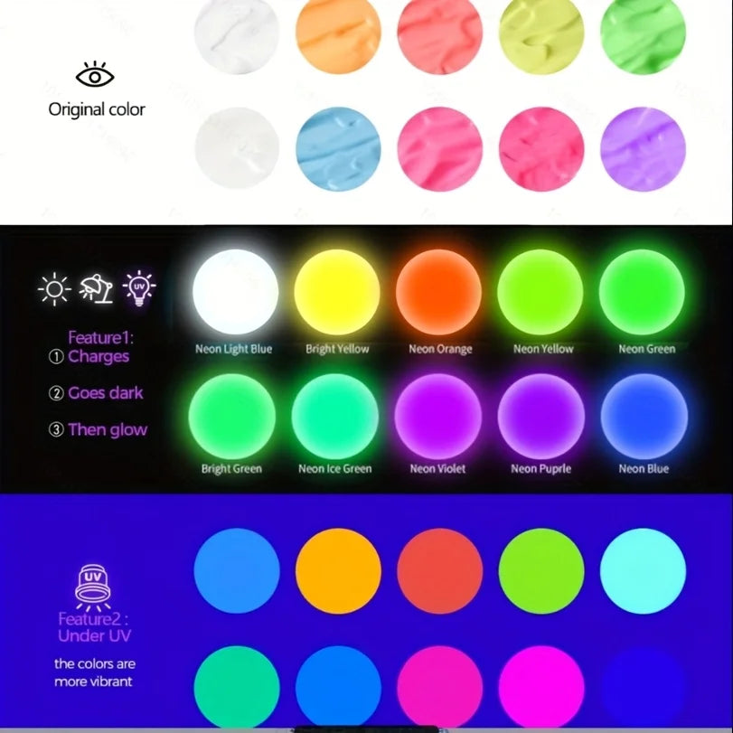 Fantastory Glow-in-the-Dark Acrylic Paint Set (10 Colors, 30ml) – Waterproof Luminous Paint for Crafts & Art