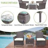“3-Piece Outdoor Patio Bar Set – PE Rattan Wicker Table & Cushioned Chairs with Tempered Glass Top in Brown & Beige”