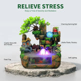 LED Tabletop Rockery Waterfall Fountain – Feng Shui Indoor Desktop Feature with Atomizer & LED Lights