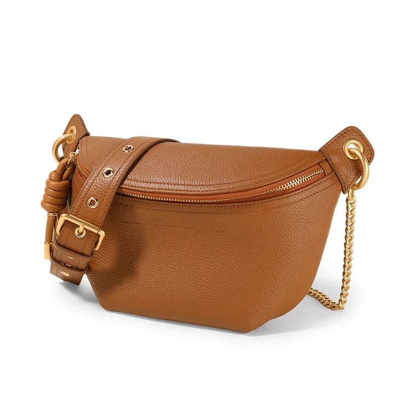 ITAMOOD Women’s Luxury Designer Leather Waist Bag with Chain Strap – Phone & Essentials Crossbody
