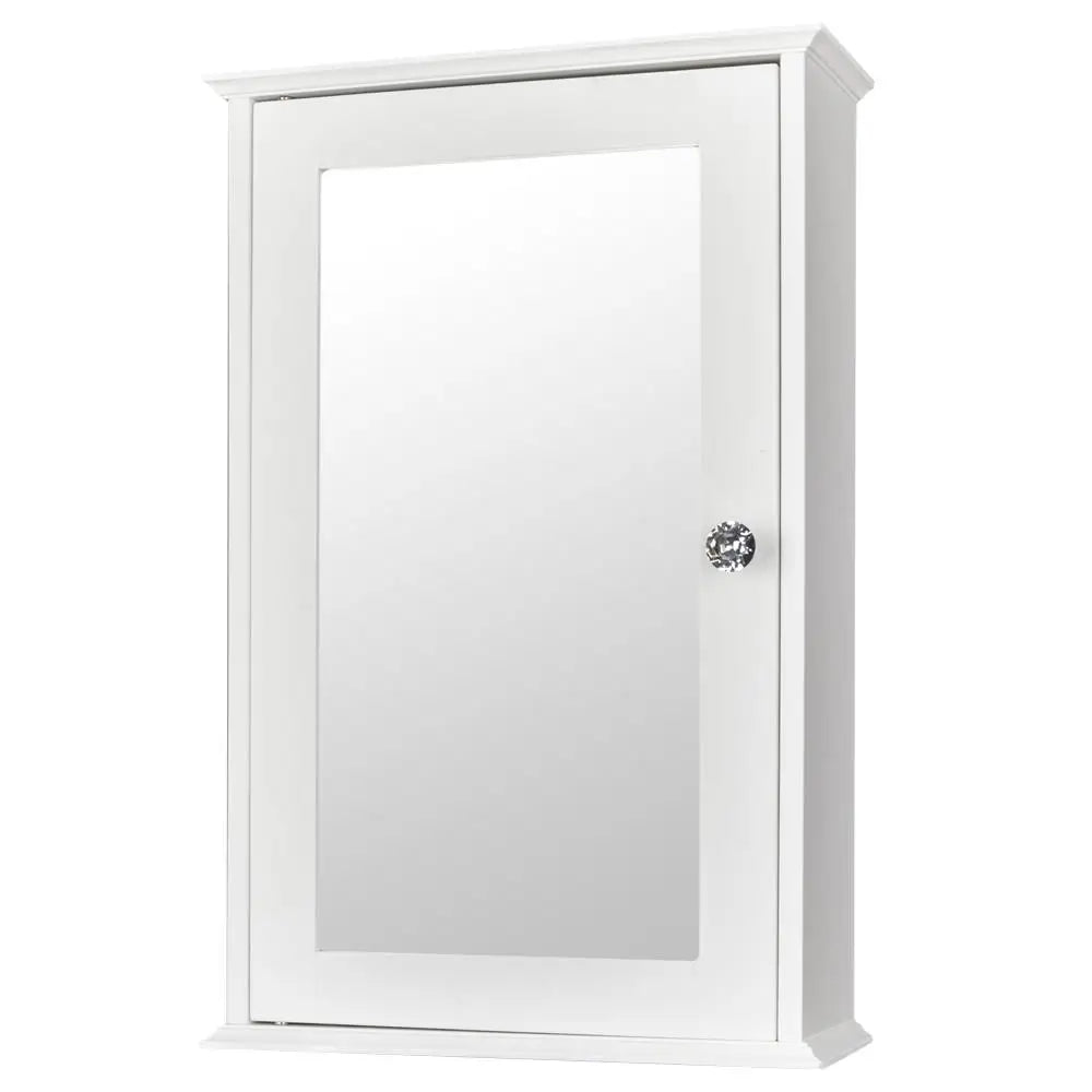 White Wall-Mounted Bathroom Cabinet with Mirror – Single Door Storage Unit