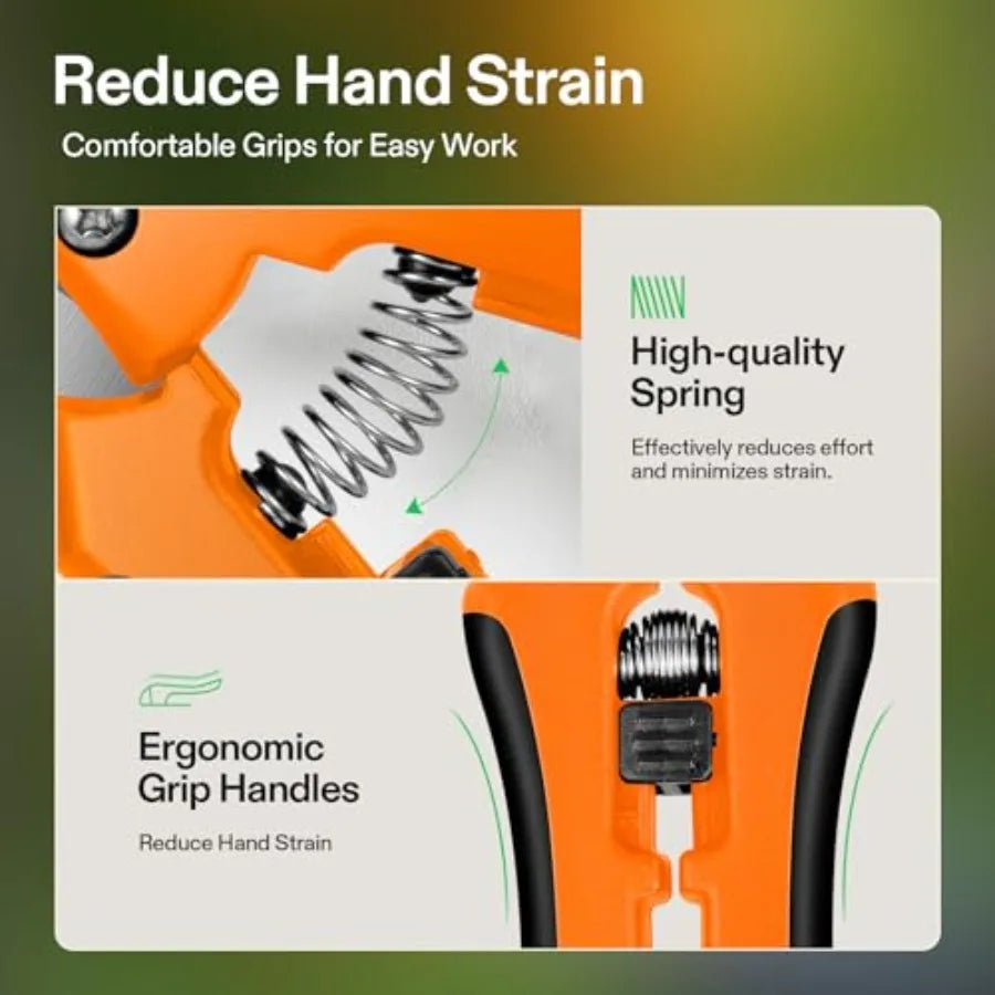 6.5-Inch Gardening Scissors Hand Pruner – Straight Stainless Steel Blades, Ergonomic Orange Grip (1-Pack)