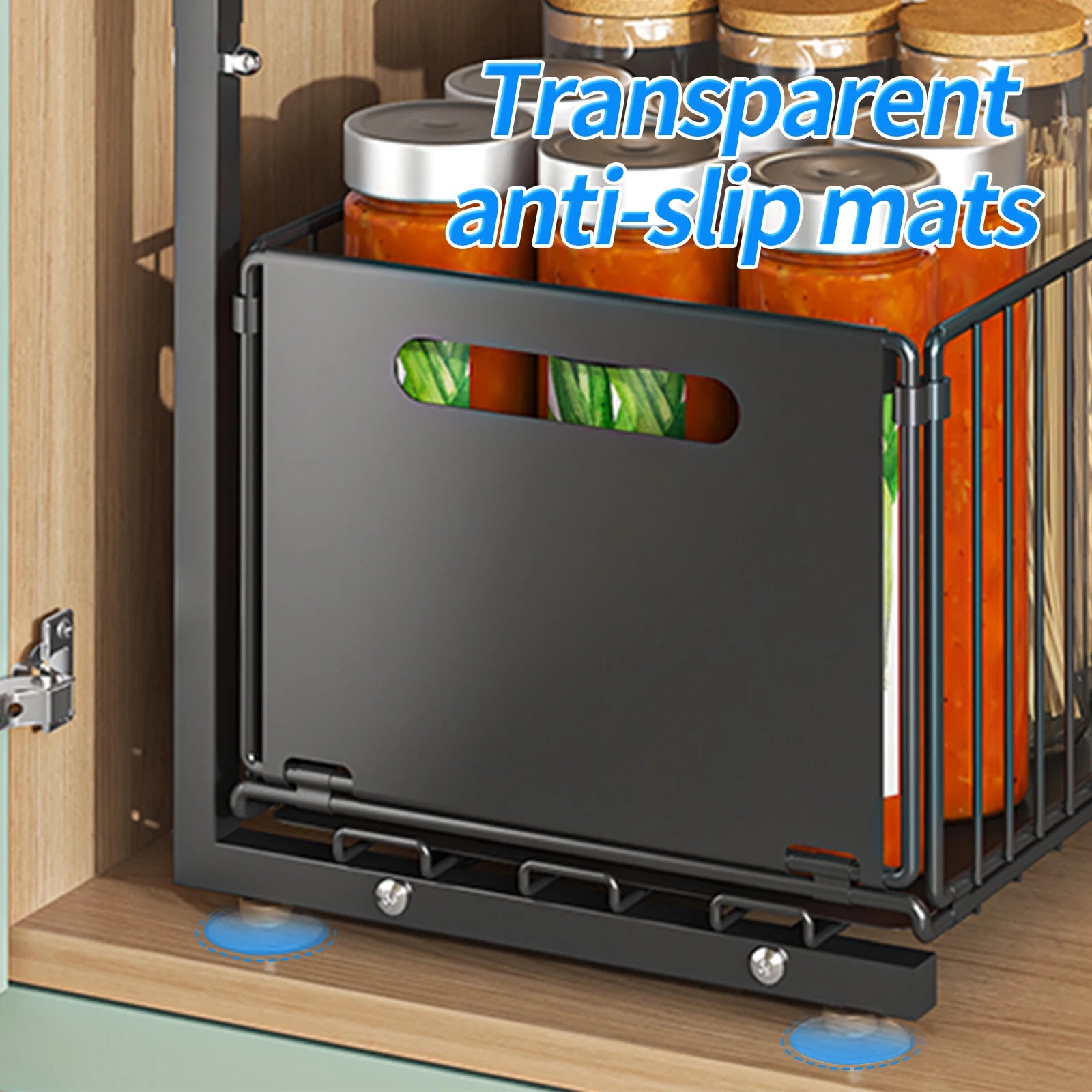 Upgraded Pull-Out Kitchen Cabinet Organizer – Guide Rail Design, Smooth Sliding Storage Rack for Home & Pantry