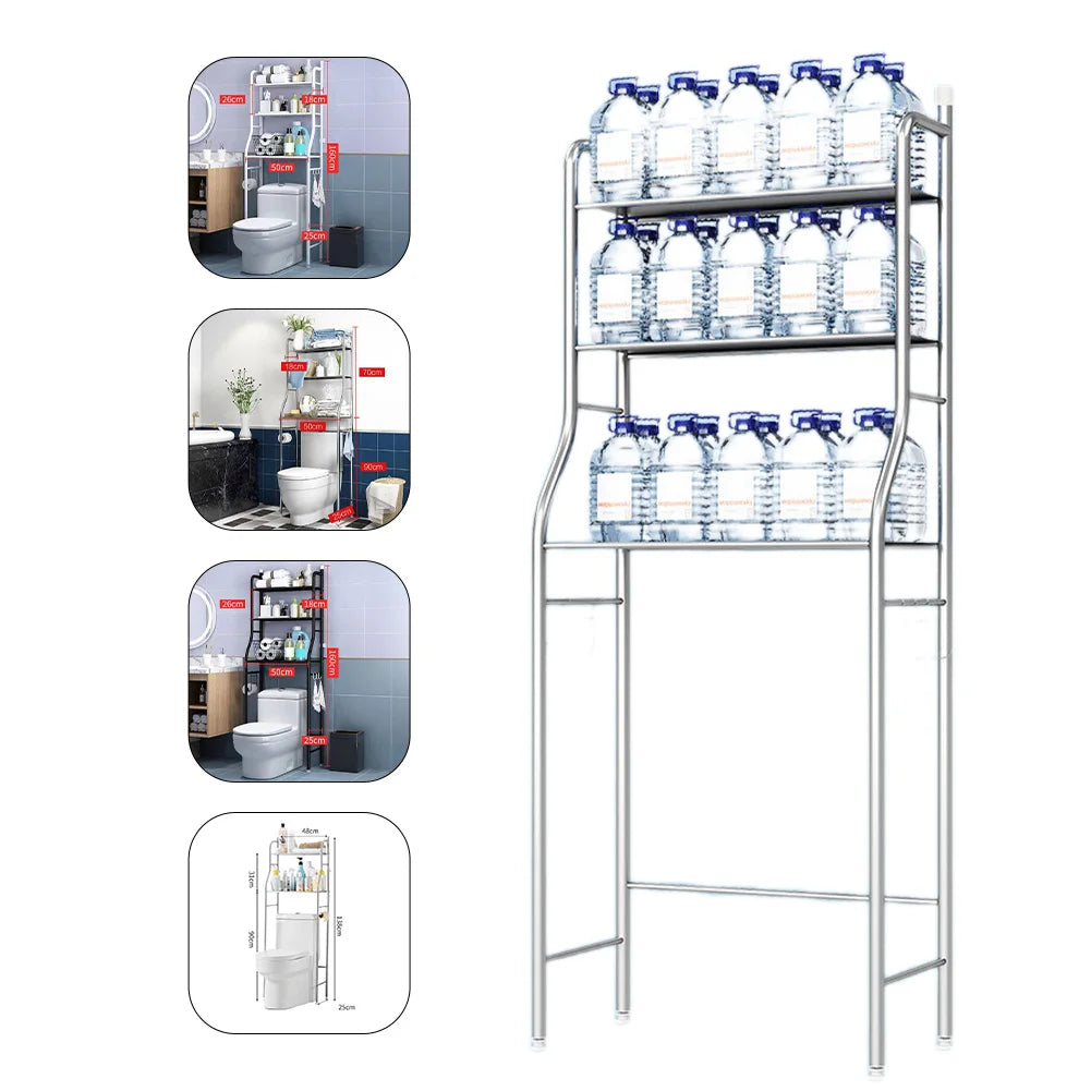 Metal Over-The-Toilet Storage Rack with Towel Hooks & Paper Holder – Space-Saving Bathroom Organizer