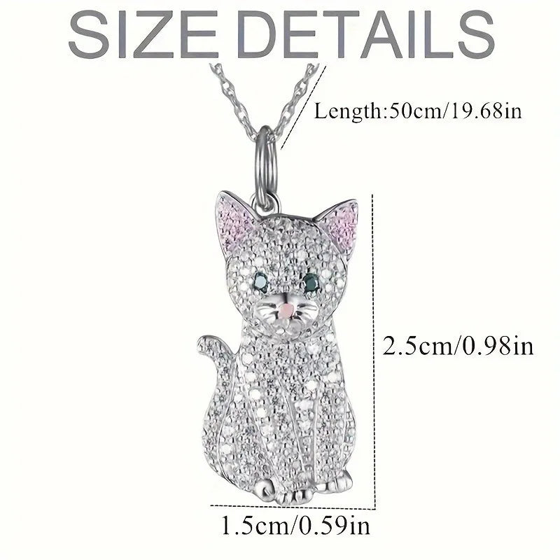 Cute White Cat Pendant Necklace – Adorable Pink-Ear Kitten Cartoon Jewelry for Women & Girls, Perfect Birthday Gift