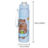 Capybara Cartoon Straw Water Bottle – Cute Portable Mug with Carrying Strap (700–800 ml)