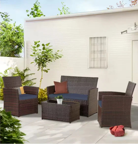 “Patio Furniture Set with Cushions – Outdoor Sofa, Chairs & Tea Table for Garden, Deck & Summer Relaxation”