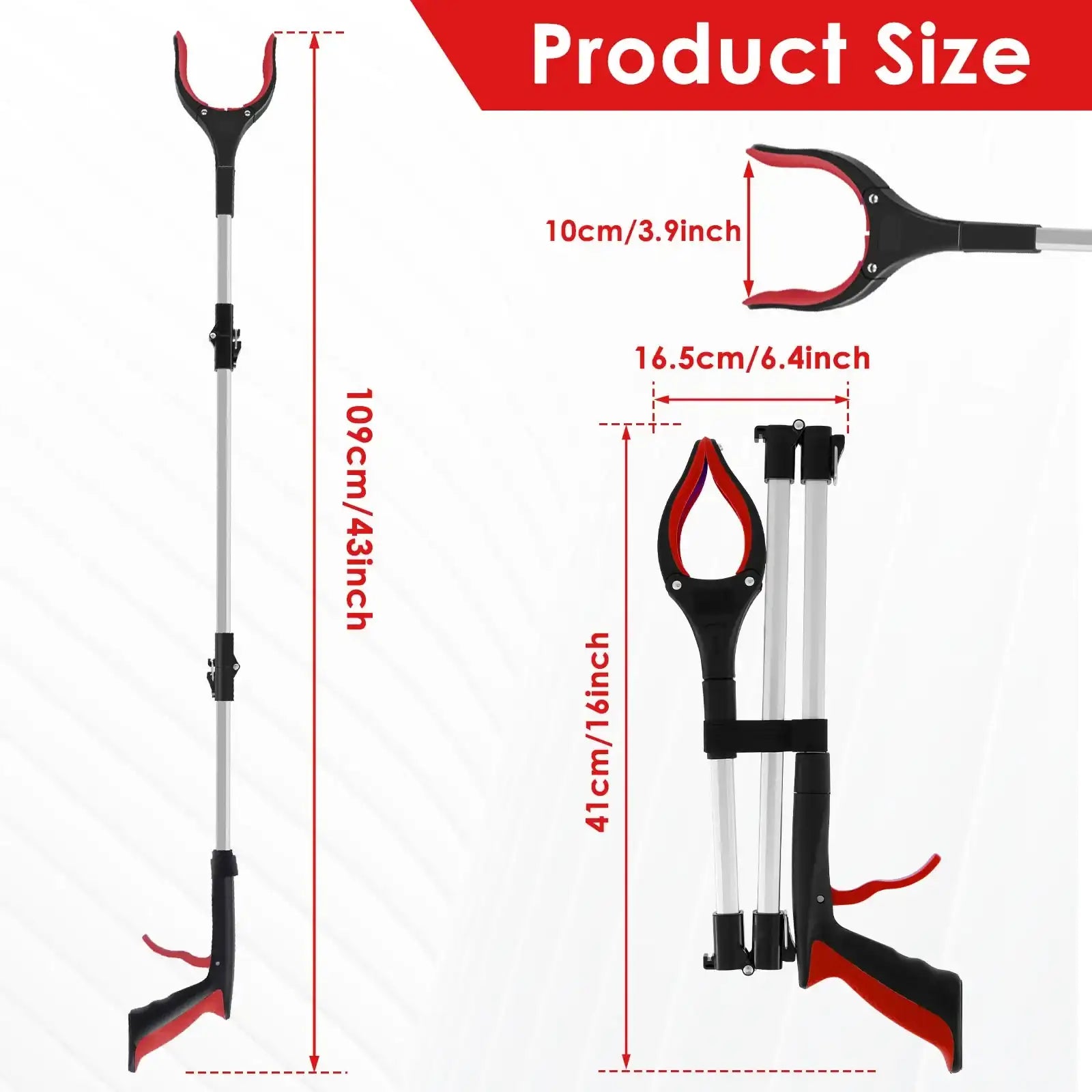 “Foldable Litter Picker Grabber Tool – 43" Telescopic Reach Reacher with Non-Slip Jaws”