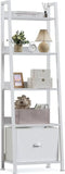 5-Tier Ladder Shelf, Ladder Bookshelf with Removable Drawer, Rustic Bookcase Storage Rack Organizer, Wood Metal Freestanding - PulinGO