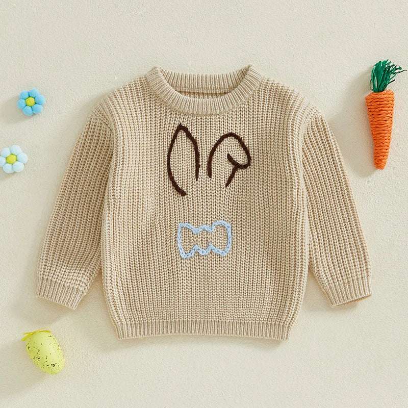 Toddler Kids Bunny Embroidered Long-Sleeve Knit Sweater – Easter Casual Jumper for Girls & Boys