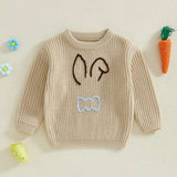 Toddler Kids Bunny Embroidered Long-Sleeve Knit Sweater – Easter Casual Jumper for Girls & Boys