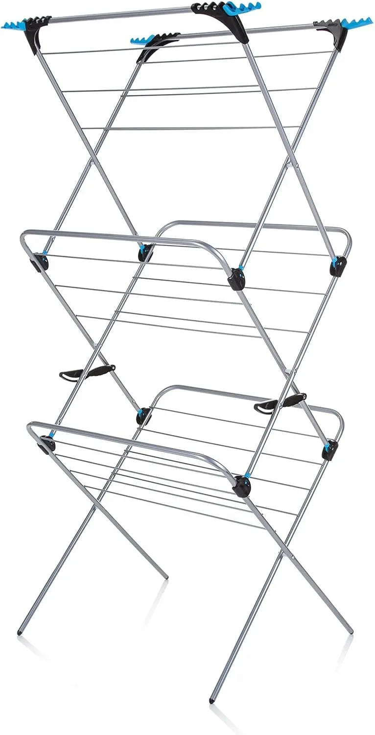 3-Tier Indoor & Outdoor Portable Clothes Drying Rack – Collapsible Laundry Air-Dryer with 69 ft Hanging Space (Silver Finish)
