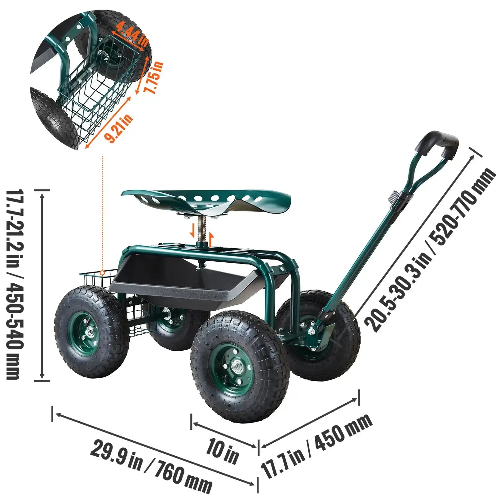 VEVOR Garden Cart Rolling Work-Seat with Wheels – 360° Swivel Gardening Scooter & Tool Wagon