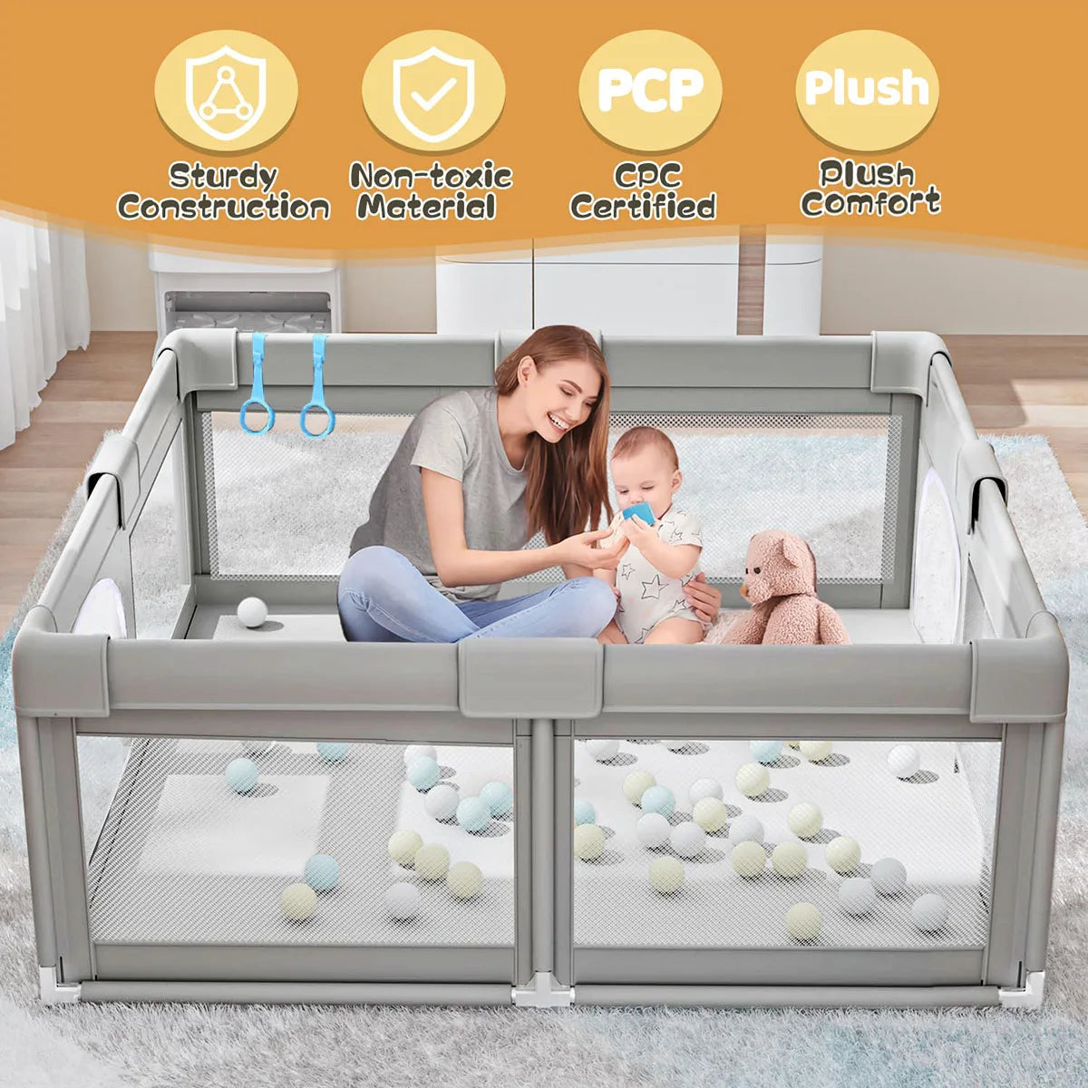 150 cm Baby & Toddler Indoor/Outdoor Playpen – Thickened Steel Pipe Frame with Anti-Collision Cloth Panels