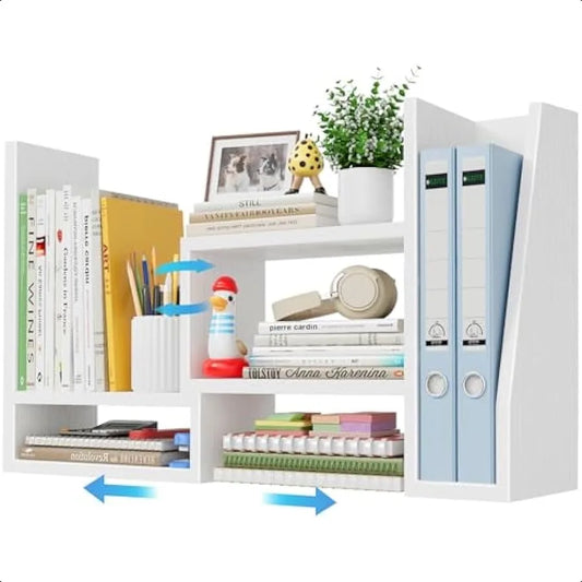 📂 Desktop File Organizer Shelf – White Desk Organizer for Office Supplies, Books & Accessories with Corner Storage Design