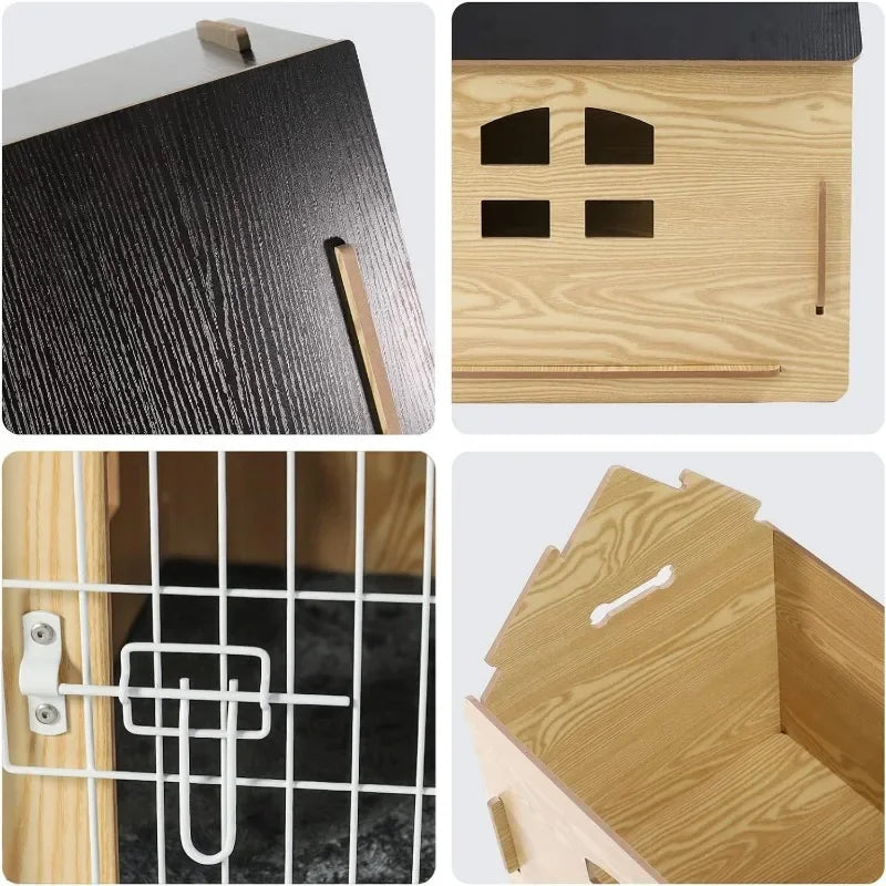 Indoor Wooden Pet House – Cozy Small Dog & Cat Bed with Air Vents & Elevated Floor