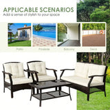 “4-Piece Rattan Patio Conversation Set – Wicker Sofa, Chairs, Coffee Table with Waterproof Cover for Outdoor Living”