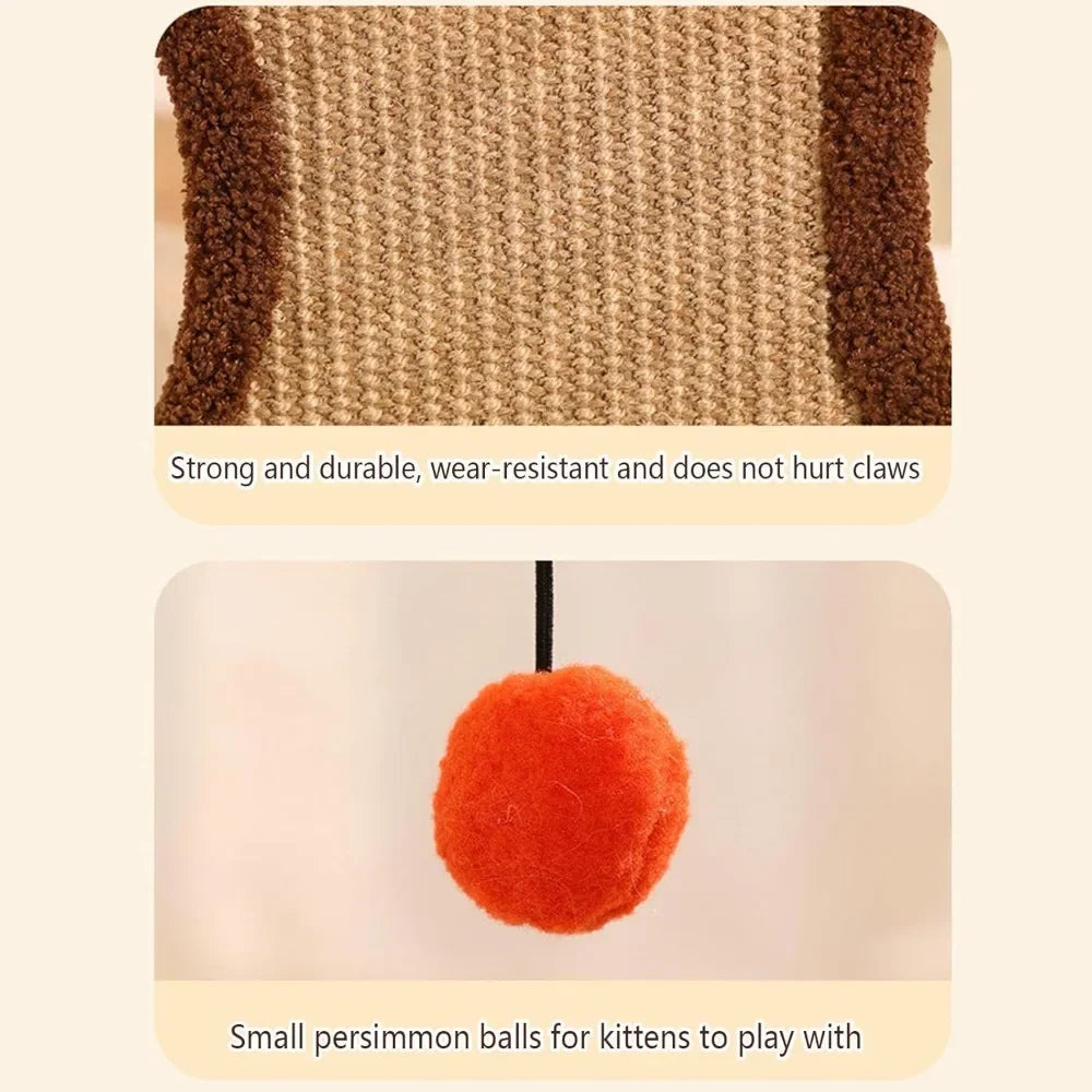 Cat Scratcher Bed with Fluffy Ball – Indoor Kitten & Large Cat Bed with Scratch Pad and Hanging Toy for Play & Rest