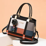 Elegant designer women’s handbag – PU leather crossbody messenger bag with top-handle tote design & fluffy keychain accessory