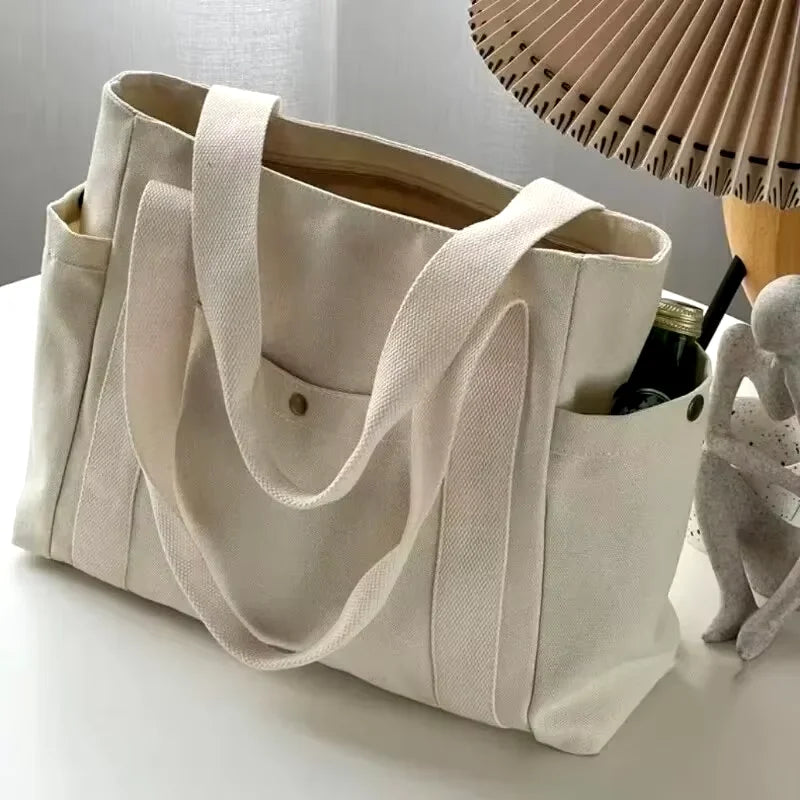 Large-capacity canvas tote bag – student & college style shoulder handbag, work commuting book bag for school, office & daily use