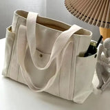 Large-capacity canvas tote bag – student & college style shoulder handbag, work commuting book bag for school, office & daily use