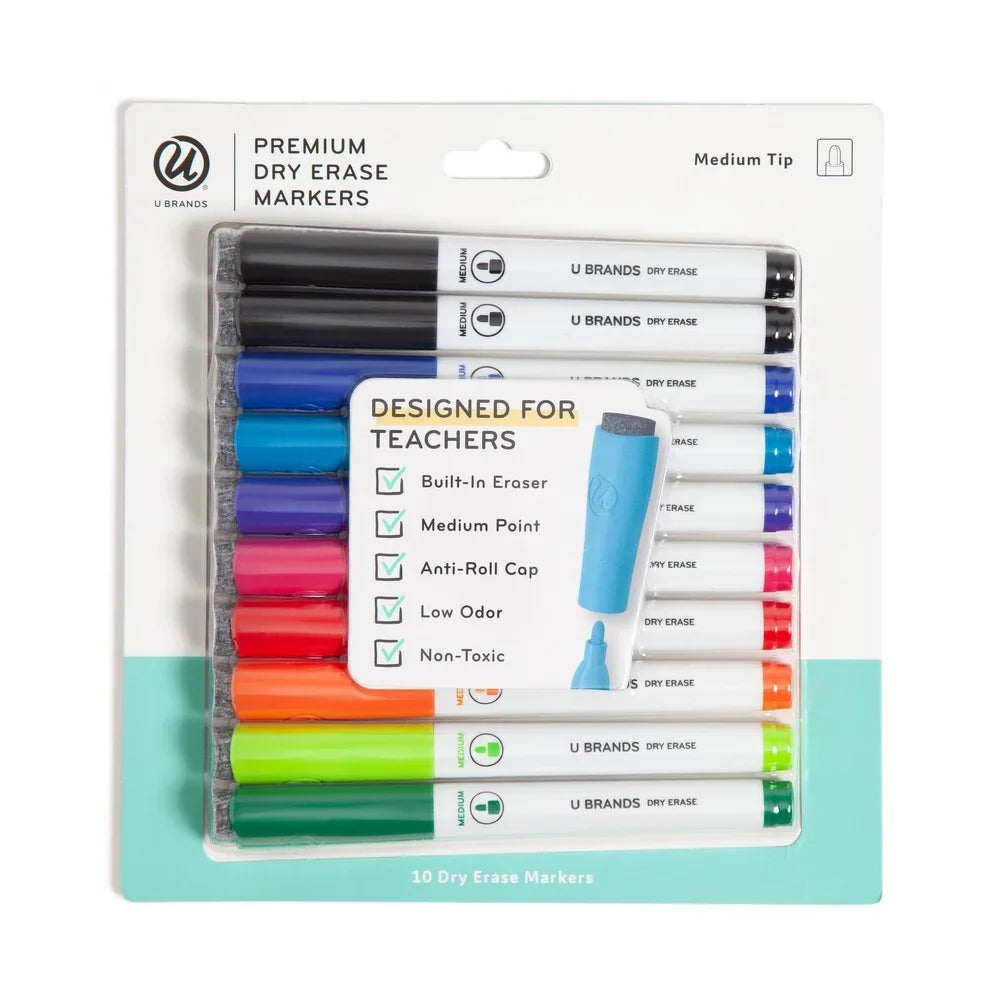 Dry Erase Markers Set – 10 Color Medium Bullet Tip Whiteboard Markers with Low-Odor Ink