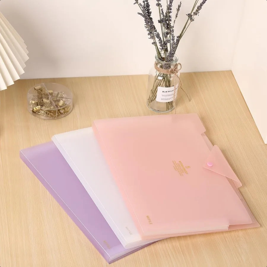Accordion File Organizer with 5 Pockets – Portable Expanding Document Folder for School & Office (Pink)