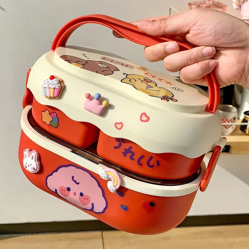 Kawaii Portable Lunch Box for Girls – Microwave-Safe Bento Box with Compartments for School & Picnic