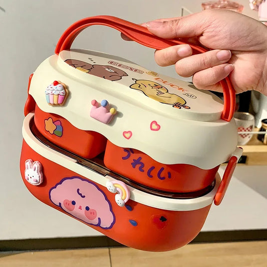Kawaii Portable Lunch Box for Girls – Microwave-Safe Bento Box with Compartments for School & Picnic