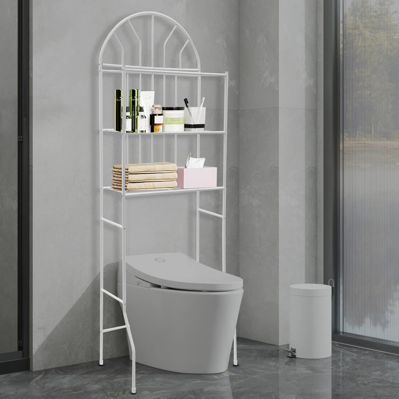 3-Tier Over The Toilet Storage Rack – Freestanding Metal Bathroom Shelf, Space-Saver Organizer