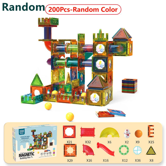 158PCS/200PCS Marble Run Magnetic Pipe Puzzle Set – DIY Construction Building Blocks STEM Toy for Kids Ages 3+, Creative Game Tiles