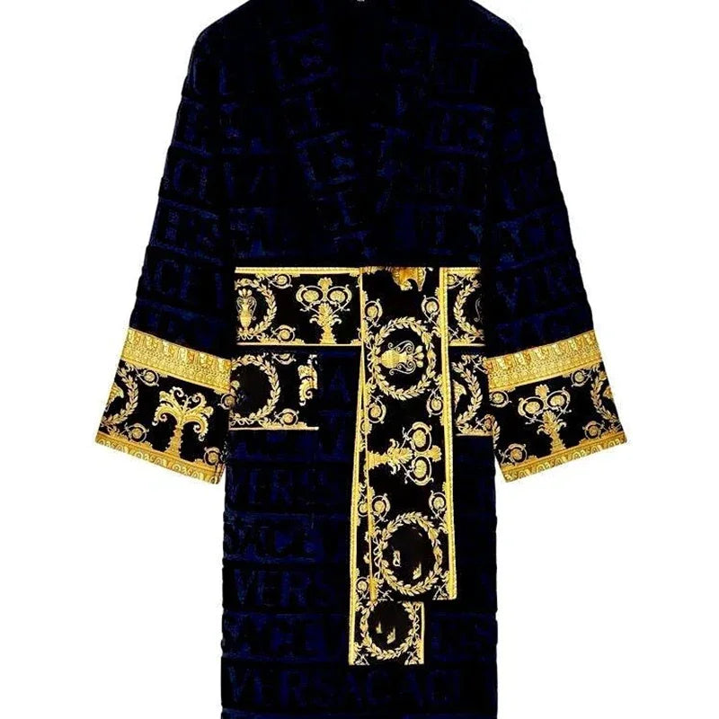 Autumn Winter Unisex Bathrobe – Long Sleeve Plush Homewear Robe with Belt & Pockets | Cozy Couple Pajama Robe