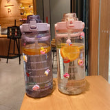 2 L Sports Straw Water Bottle – Large Capacity Jug with Time-Marker & Stickers, Portable for Fitness & Travel