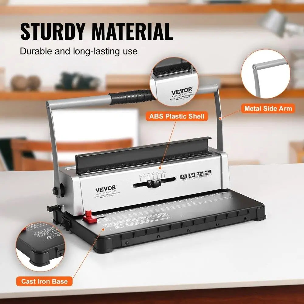 34-Hole Coil Spiral Binding Machine – Adjustable Letter/A4/A5 Punch & Bind System with 120-Sheet Capacity