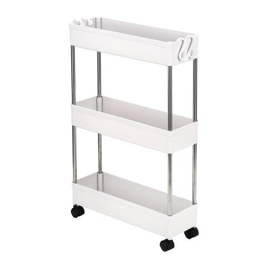 3-Layer Ultra-Thin Mobile Slim Storage Cart – Plastic & Stainless Steel, Suitable for Kitchen, Bathroom & Laundry