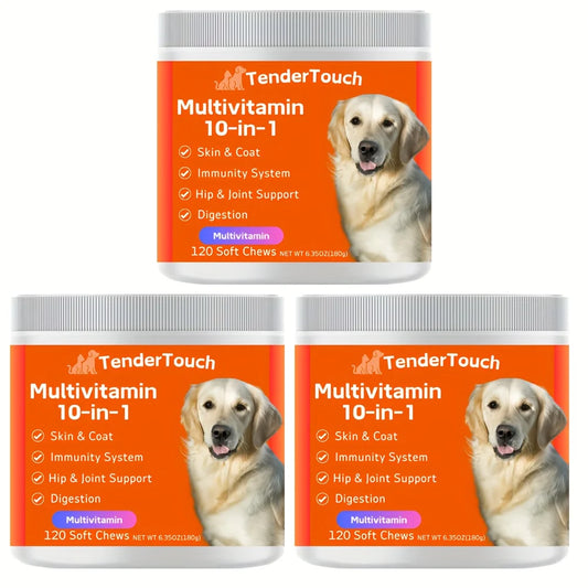 TenderTouch Multivitamin Dog Supplement – 360 Chews, Grain-Free with Digestive Enzymes & Complete Daily Nutrition (3-Pack)
